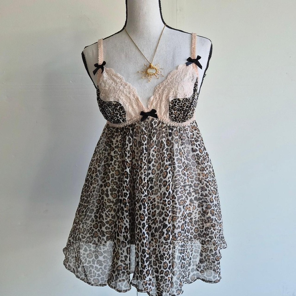 Vintage Victorias Secret Y2K Babydoll Lingerie Women L Mcbling Leopard Print NWT